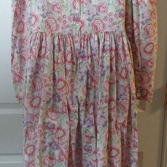 Laura Ashley Vintage 80s cotton blend floral dress pinks and purples Sz 14  NWOT - Picture 8 of 14